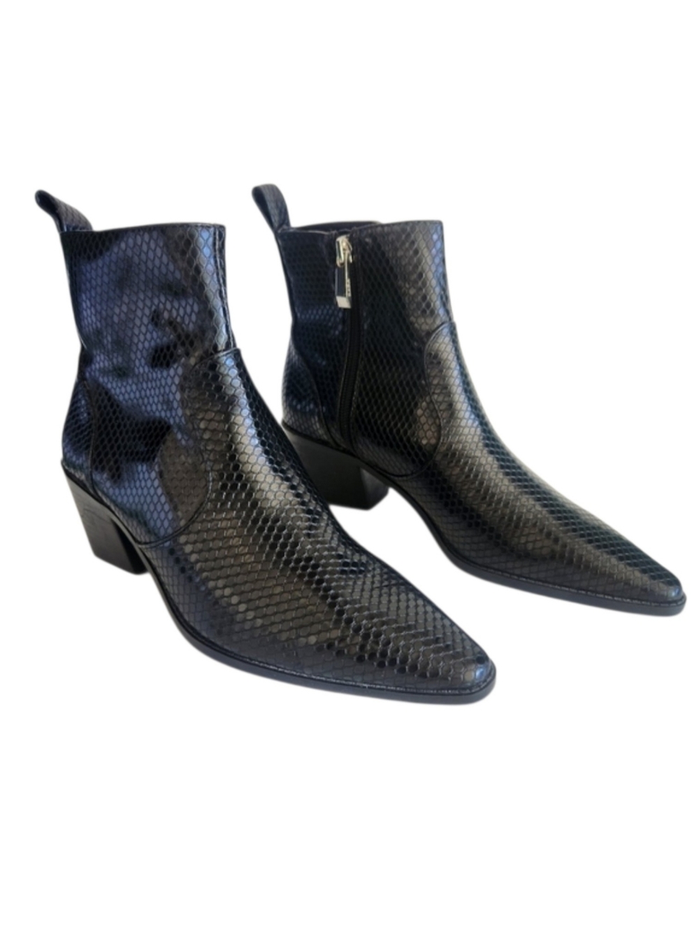 Zara Black Snakeprint Ankle Boots Pointed Toe Size 6.5 EU 37